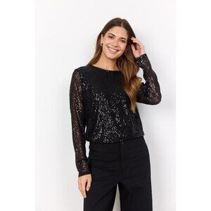 NWT SOYA CONCEPT Nanette 1 Chic Black Sequin Glam Longsleeve Top